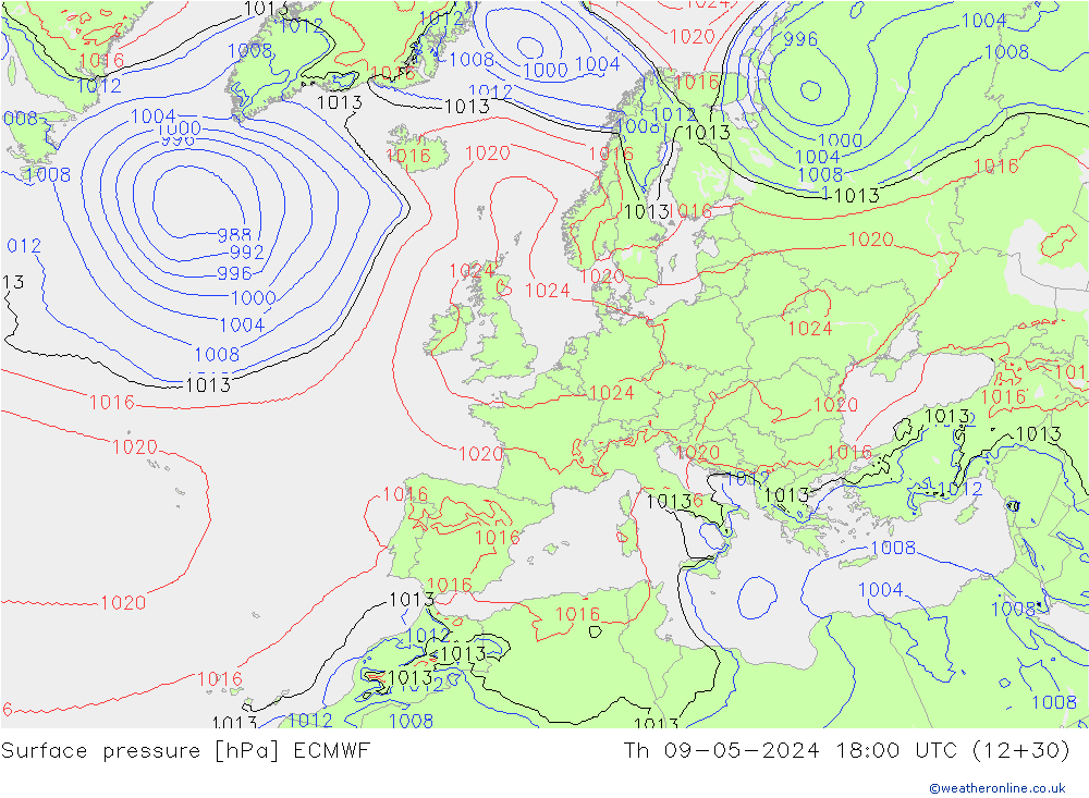 Luchtdruk (Grond) ECMWF do 09.05.2024 18 UTC