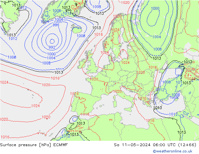 Bodendruck ECMWF Sa 11.05.2024 06 UTC