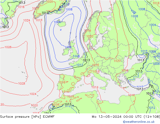 Surface pressure ECMWF Mo 13.05.2024 00 UTC