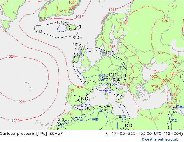 Presión superficial ECMWF vie 17.05.2024 00 UTC