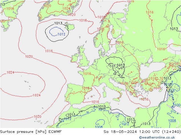 Bodendruck ECMWF Sa 18.05.2024 12 UTC