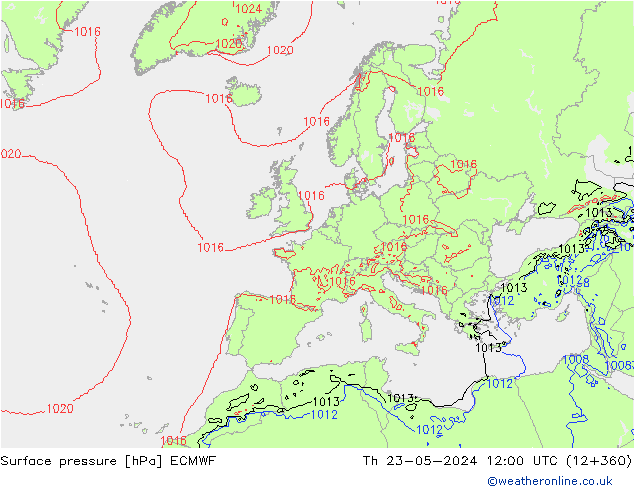 ciśnienie ECMWF czw. 23.05.2024 12 UTC