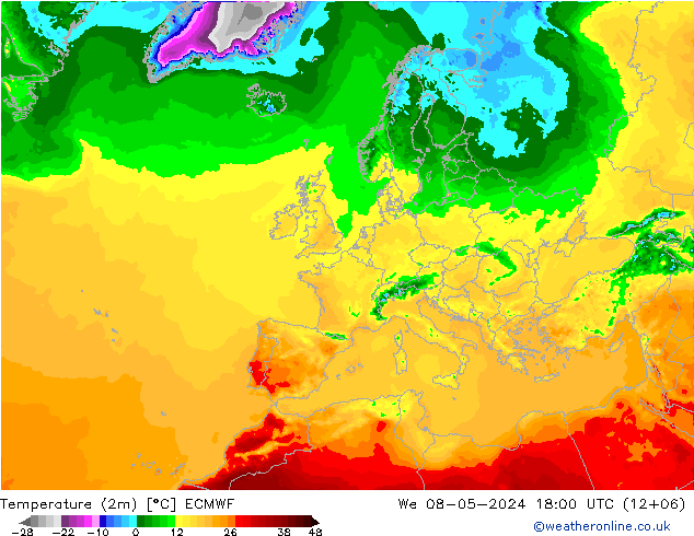 温度图 ECMWF 星期三 08.05.2024 18 UTC