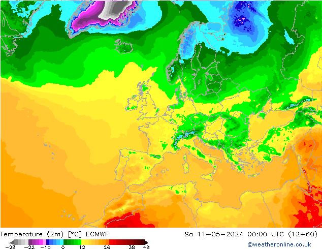 Temperatuurkaart (2m) ECMWF za 11.05.2024 00 UTC