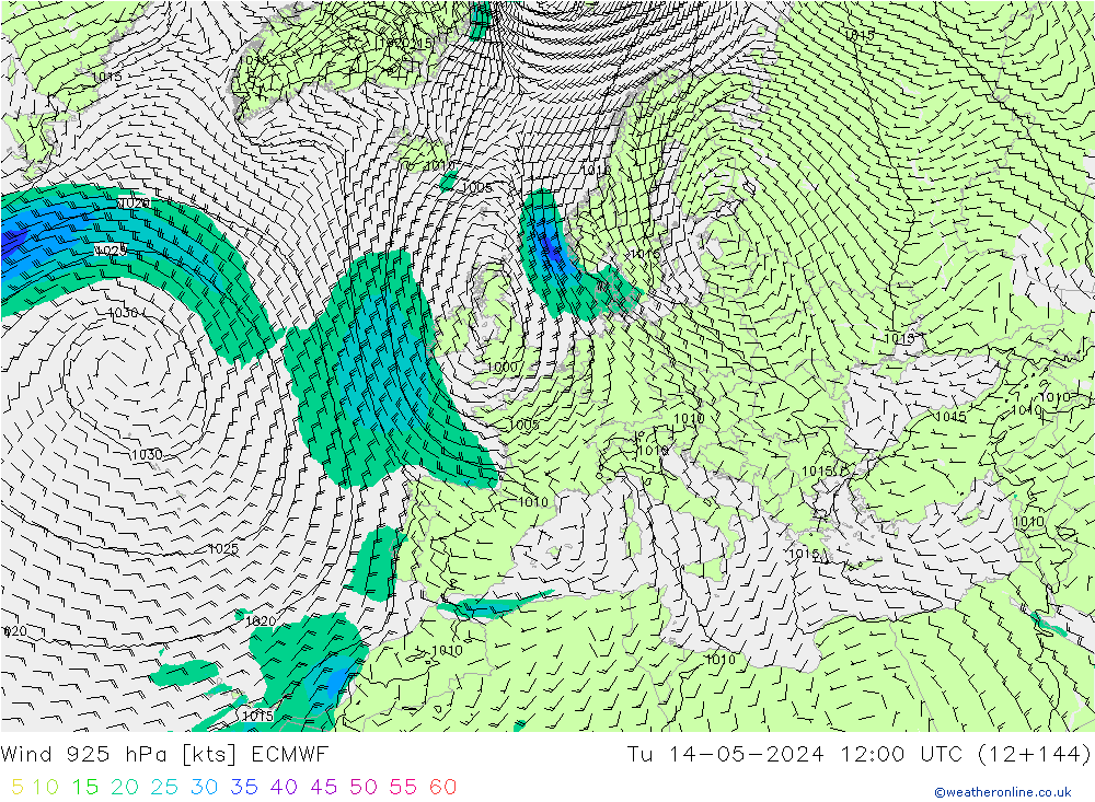 Wind 925 hPa ECMWF Tu 14.05.2024 12 UTC