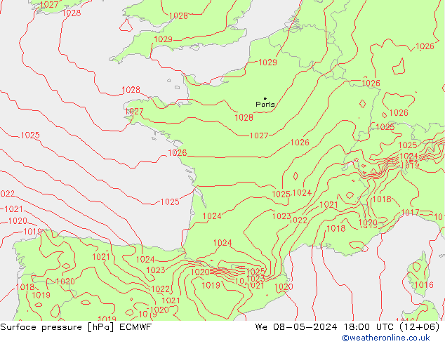 Bodendruck ECMWF Mi 08.05.2024 18 UTC