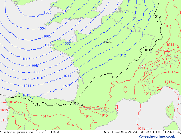 Bodendruck ECMWF Mo 13.05.2024 06 UTC