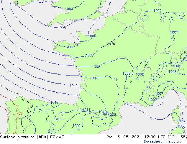 Atmosférický tlak ECMWF St 15.05.2024 12 UTC