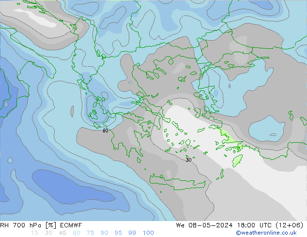 RH 700 hPa ECMWF We 08.05.2024 18 UTC