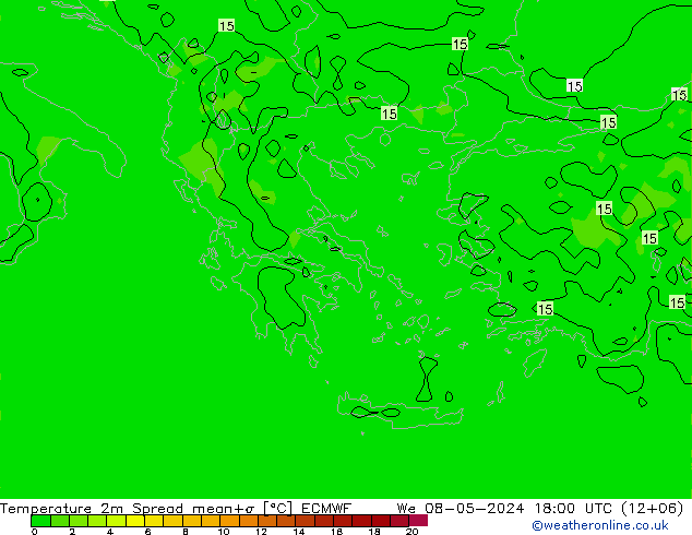 Temperature 2m Spread ECMWF We 08.05.2024 18 UTC