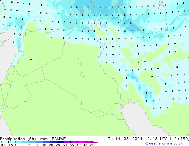 Precipitación (6h) ECMWF mar 14.05.2024 18 UTC