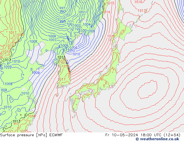 Atmosférický tlak ECMWF Pá 10.05.2024 18 UTC