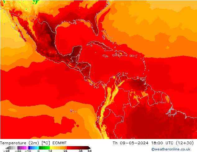 Temperatuurkaart (2m) ECMWF do 09.05.2024 18 UTC