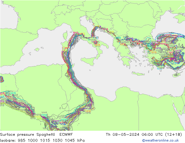 Yer basıncı Spaghetti ECMWF Per 09.05.2024 06 UTC