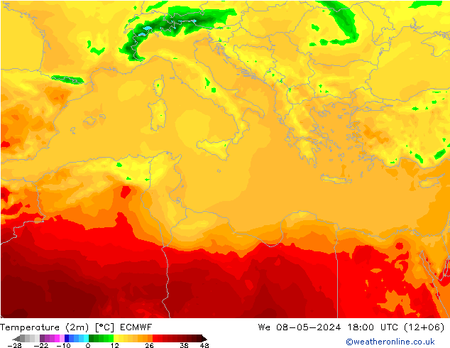 Temperature (2m) ECMWF St 08.05.2024 18 UTC