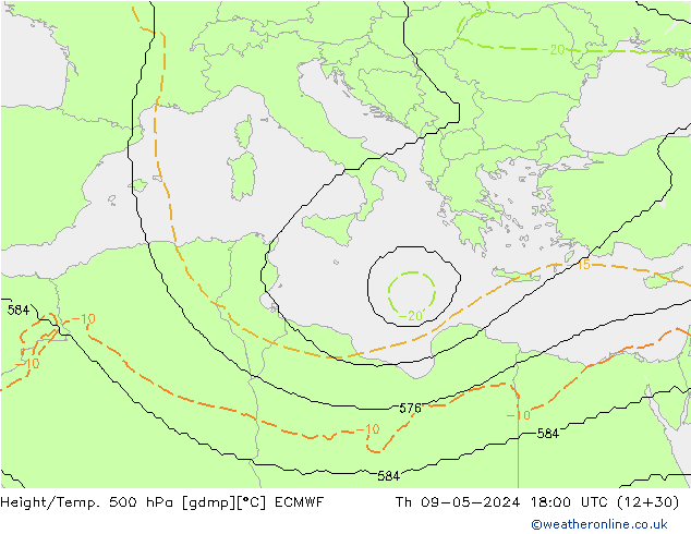 Height/Temp. 500 гПа ECMWF чт 09.05.2024 18 UTC