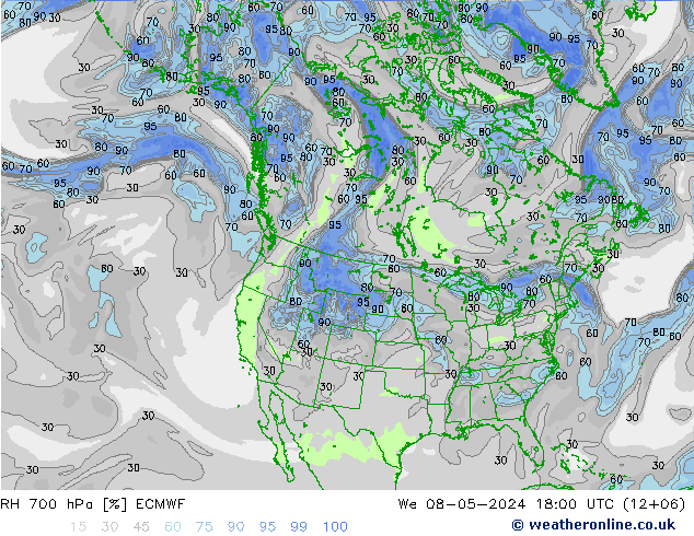 RH 700 гПа ECMWF ср 08.05.2024 18 UTC