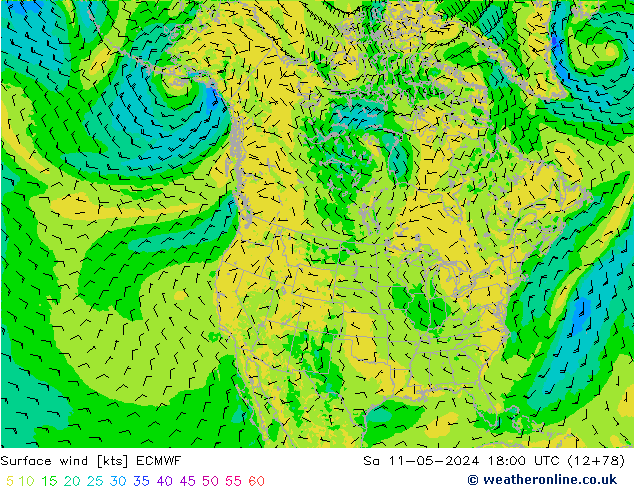 Viento 10 m ECMWF sáb 11.05.2024 18 UTC