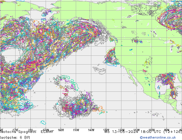 Isotachs Spaghetti ECMWF Mo 13.05.2024 18 UTC