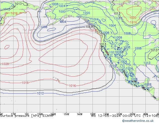 Bodendruck ECMWF Mo 13.05.2024 00 UTC
