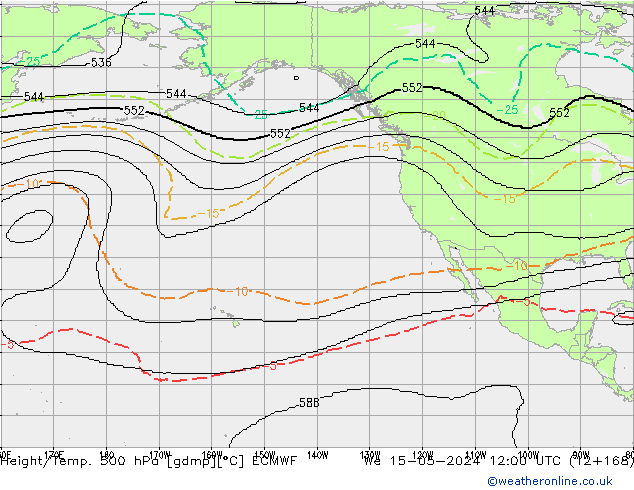 Height/Temp. 500 hPa ECMWF mer 15.05.2024 12 UTC