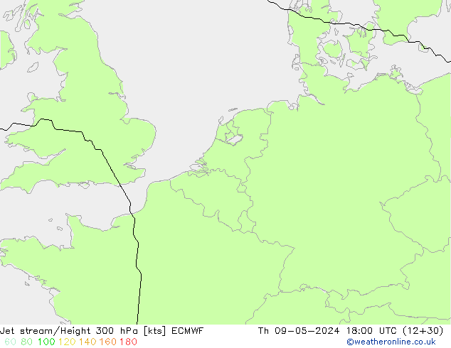Jet stream/Height 300 hPa ECMWF Čt 09.05.2024 18 UTC