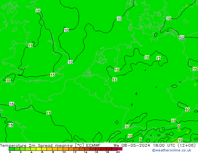 карта температуры Spread ECMWF ср 08.05.2024 18 UTC