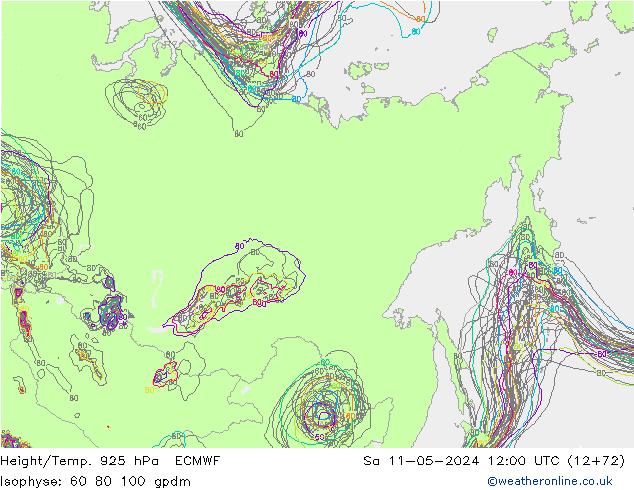 Yükseklik/Sıc. 925 hPa ECMWF Cts 11.05.2024 12 UTC