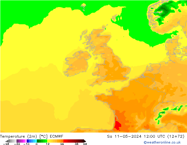 Temperature (2m) ECMWF Sa 11.05.2024 12 UTC