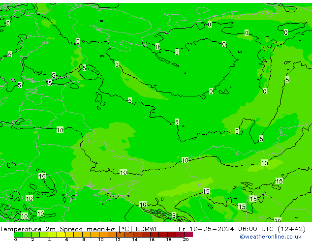 Temperature 2m Spread ECMWF Fr 10.05.2024 06 UTC