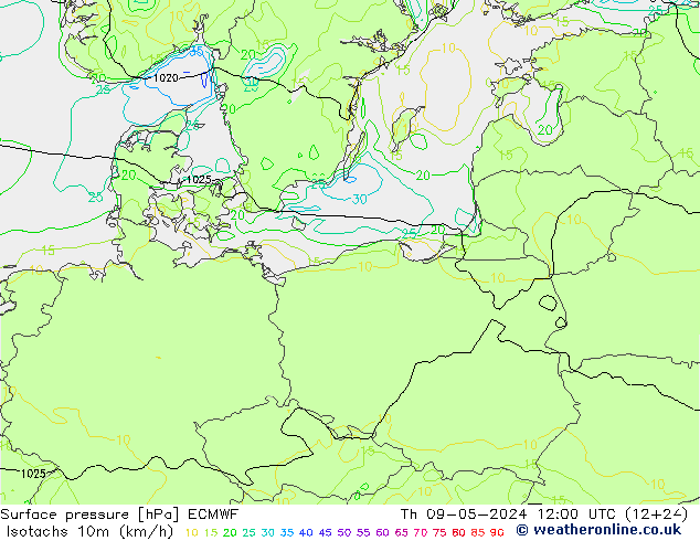 Eşrüzgar Hızları (km/sa) ECMWF Per 09.05.2024 12 UTC