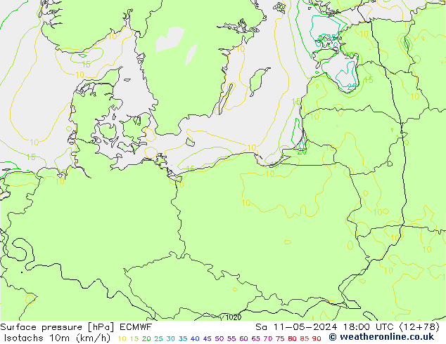 Isotachs (kph) ECMWF So 11.05.2024 18 UTC