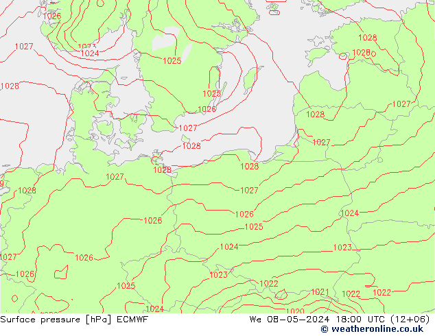 Surface pressure ECMWF We 08.05.2024 18 UTC