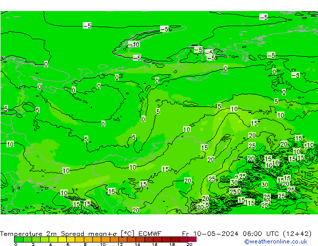 Sıcaklık Haritası 2m Spread ECMWF Cu 10.05.2024 06 UTC