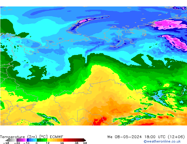 Sıcaklık Haritası (2m) ECMWF Çar 08.05.2024 18 UTC