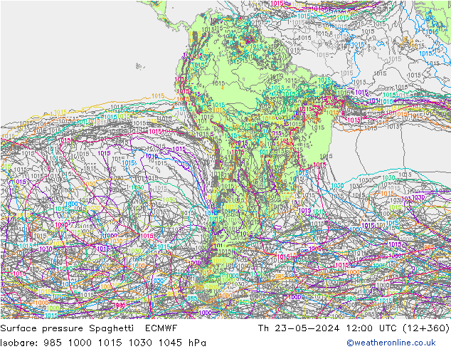 Surface pressure Spaghetti ECMWF Th 23.05.2024 12 UTC
