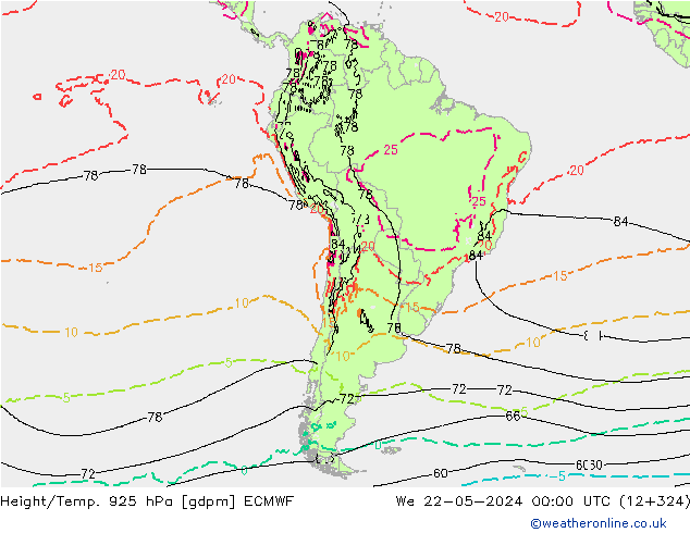 Yükseklik/Sıc. 925 hPa ECMWF Çar 22.05.2024 00 UTC