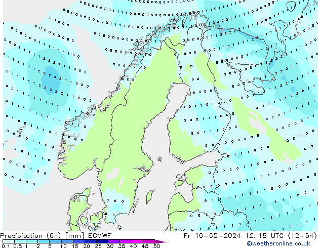 Precipitation (6h) ECMWF Pá 10.05.2024 18 UTC