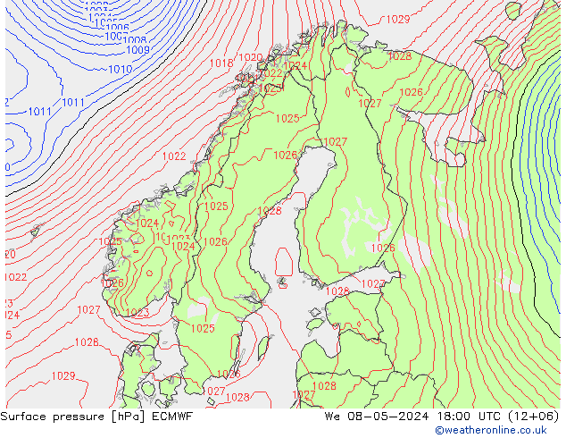 Presión superficial ECMWF mié 08.05.2024 18 UTC