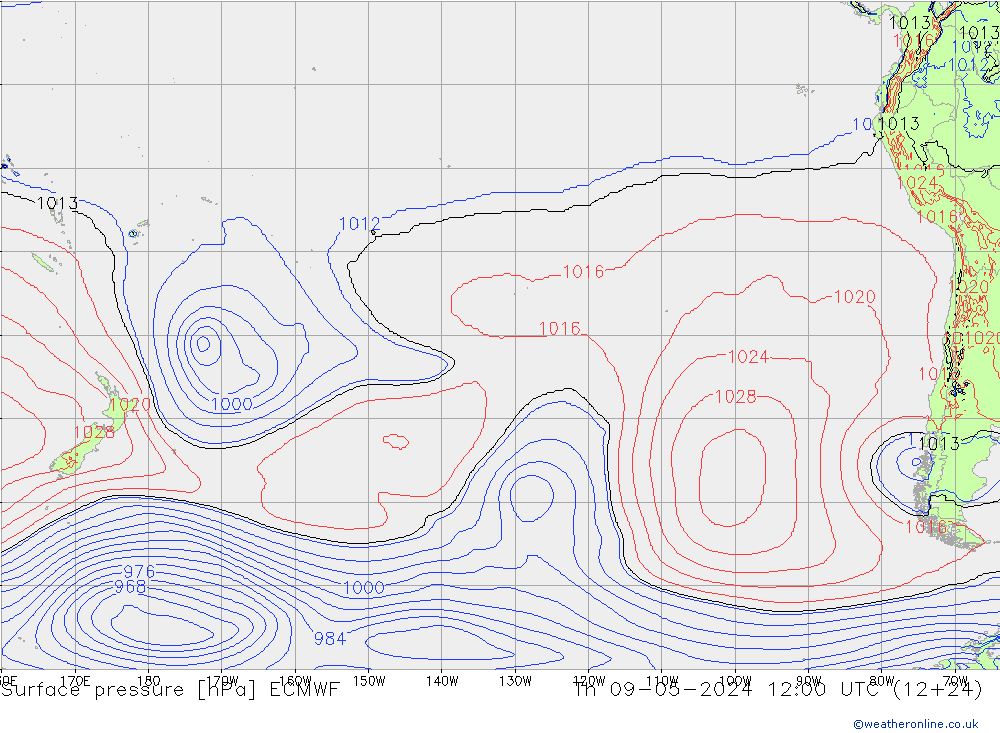 Atmosférický tlak ECMWF Čt 09.05.2024 12 UTC