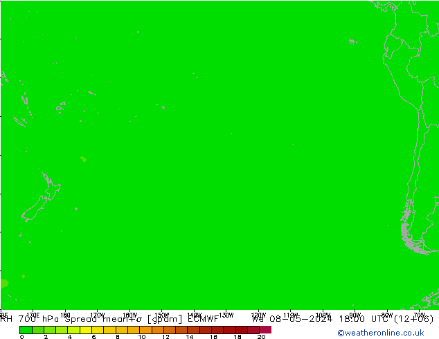 Humedad rel. 700hPa Spread ECMWF mié 08.05.2024 18 UTC