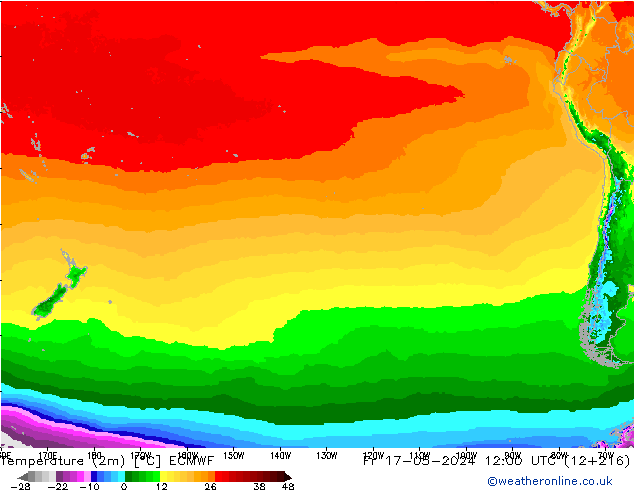 Temperatura (2m) ECMWF Sex 17.05.2024 12 UTC