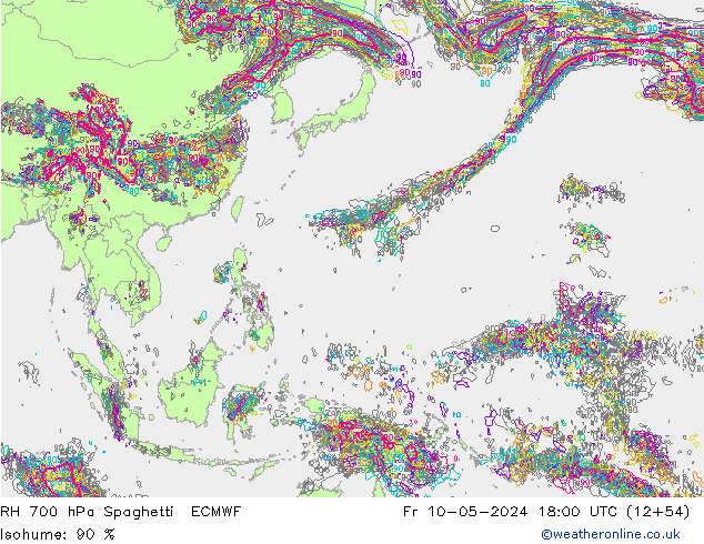 RH 700 hPa Spaghetti ECMWF Sex 10.05.2024 18 UTC