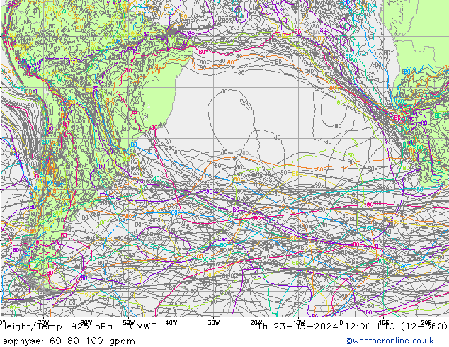 Geop./Temp. 925 hPa ECMWF jue 23.05.2024 12 UTC
