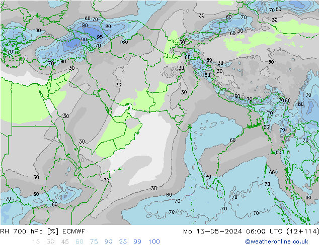 RH 700 гПа ECMWF пн 13.05.2024 06 UTC