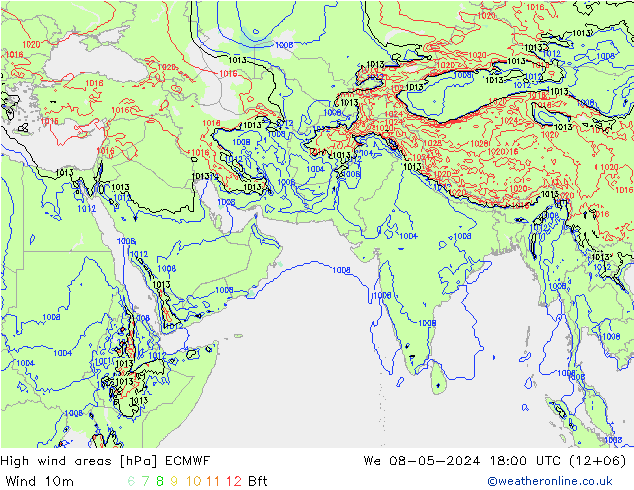 High wind areas ECMWF Qua 08.05.2024 18 UTC