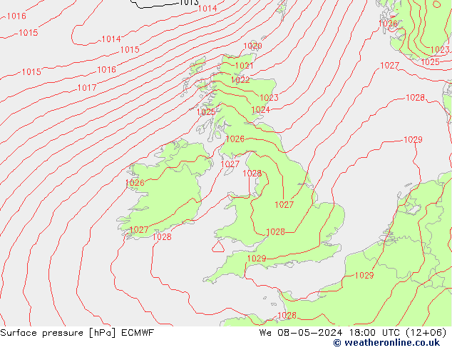 Surface pressure ECMWF We 08.05.2024 18 UTC