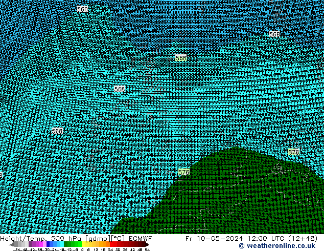 Height/Temp. 500 hPa ECMWF Fr 10.05.2024 12 UTC