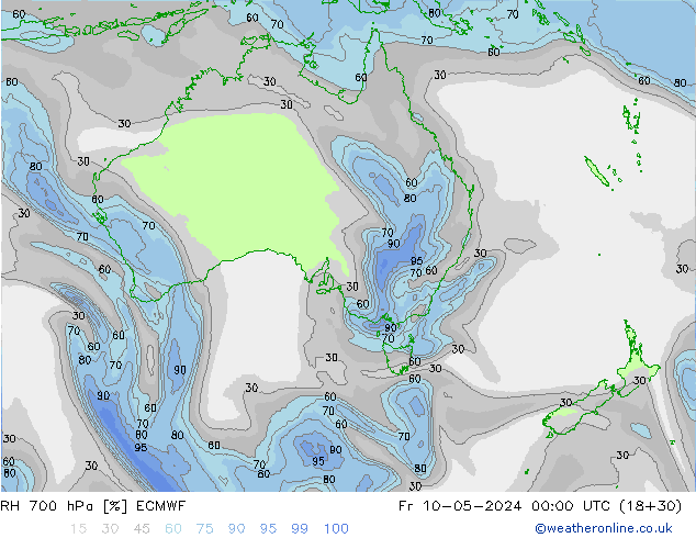 Humidité rel. 700 hPa ECMWF ven 10.05.2024 00 UTC