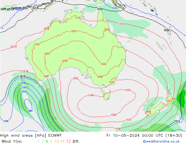 High wind areas ECMWF  10.05.2024 00 UTC